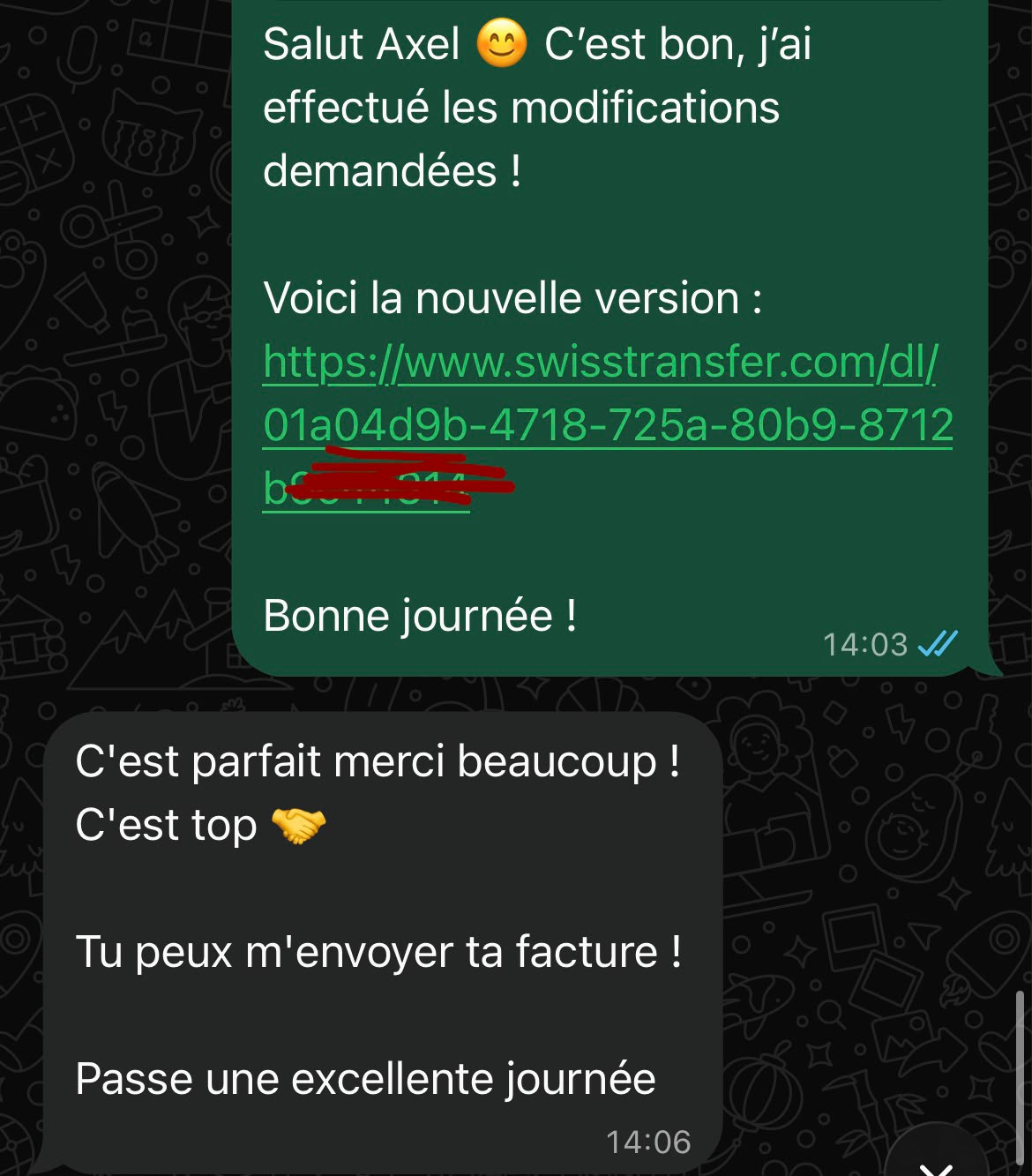 Client feedback screenshot 1